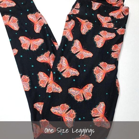 LuLaRoe OS Leggings Butterflies Black Orange NEW - Picture 1 of 1